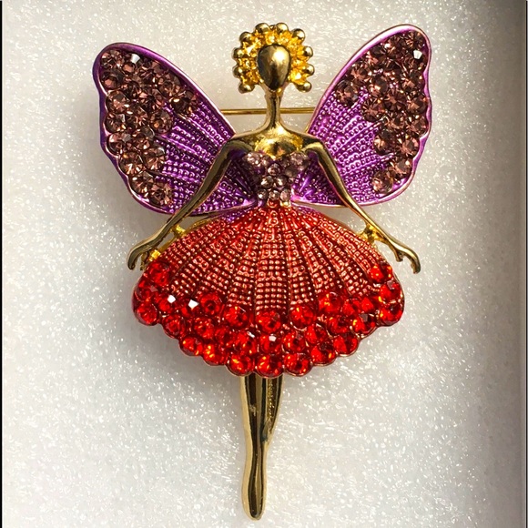 No Brand Jewelry - Multi Color Austrian Crystals Fairy Ballerina Dancer Enhanced Brooch Pin Pendant